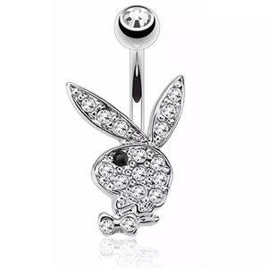 14G Silver Playboy Bunny Belly Button Ring